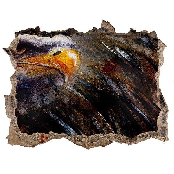 Wandsticker 3D doorkijk Adelaar in een verwoeste muur