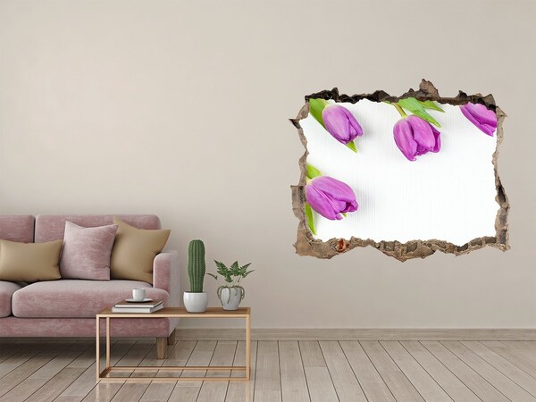 Wandsticker 3D doorkijk Bloemen sijpelen door de muur heen.
