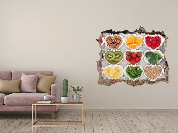 Zelfklevende 3D wandsticker illusie Gezonde harten vol fruit en groenten