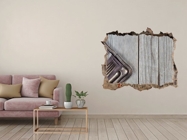 Wandsticker 3D gat met uitzicht Een charmante eetkamer in rustieke stijl.