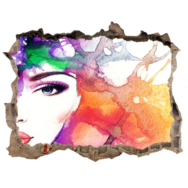 Wandsticker 3D gat met uitzicht Portret in gekleurd water