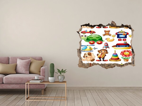 Wandsticker 3D doorkijk Speelgoed in een kleurrijke wereld