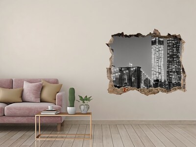Wandsticker 3D doorkijk Brooklyn Bridge 's nachts