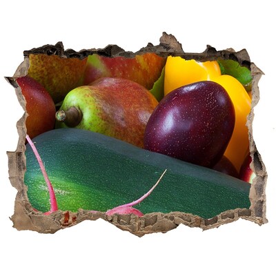Samoprzylepna naklejka Owoce i warzywa w dziurze w ścianie