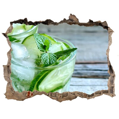Zelfklevende 3D wandsticker illusie Een verfrissende cocktail met munt.