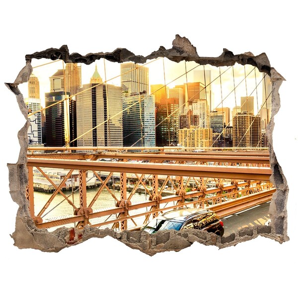 Fototapeta dziura na ścianę 3d Most Brookliński o zachodzie słońca