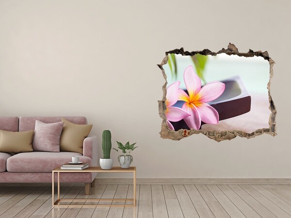 Wandsticker 3D gat met uitzicht Bloem in een gat in de muur
