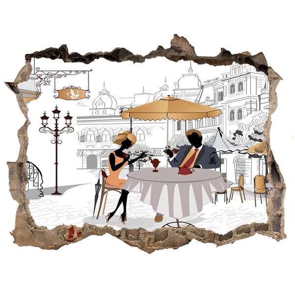 Wandsticker 3D gat met uitzicht café in Europese stijl