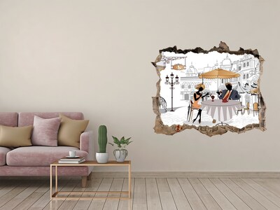 Wandsticker 3D gat met uitzicht café in Europese stijl