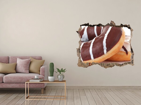 Zelfklevende muursticker 3D gat Chocoladedonuts bij Hole in the Wall