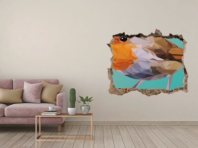 Zelfklevende muursticker 3D gat Vogel in een gat in de muur