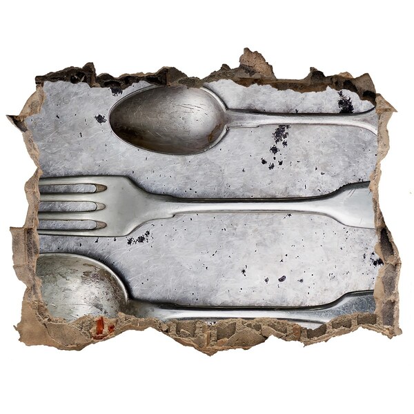 Zelfklevende 3D wandsticker illusie Een kapotte muur met uitzicht op het bestek.