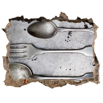 Zelfklevende 3D wandsticker illusie Een kapotte muur met uitzicht op het bestek.