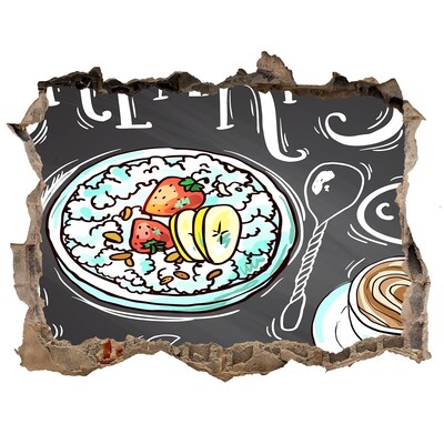 Wandsticker 3D gat met uitzicht Retro ontbijt