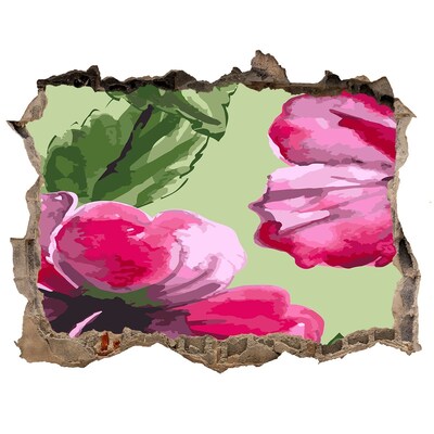 Zelfklevende muursticker 3D gat Bloemen in een verwoeste muur