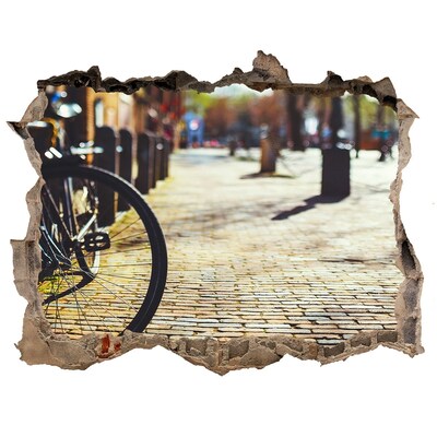 Wandsticker 3D gat met uitzicht De charme van de straat met een fiets