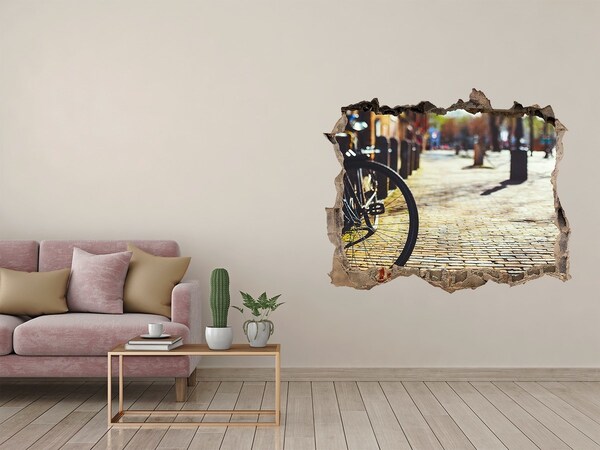 Wandsticker 3D gat met uitzicht De charme van de straat met een fiets