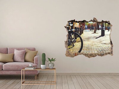 Wandsticker 3D gat met uitzicht De charme van de straat met een fiets