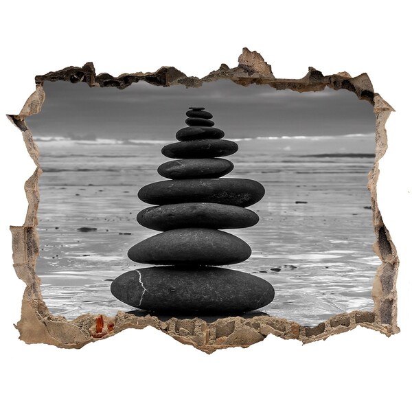 Wandsticker 3D doorkijk Stenen torens op het strand