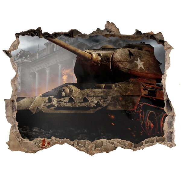 Fototapeta dziura na ścianę Czołg w ruinach miasta
