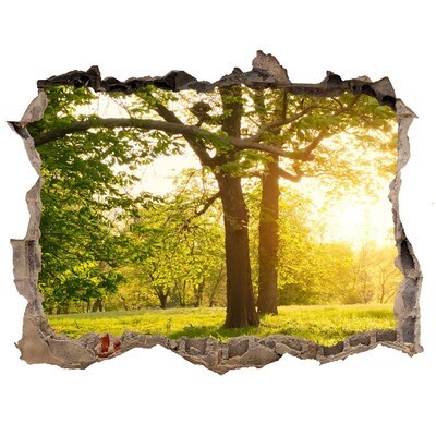 Zelfklevende 3D wandsticker illusie Een groen paradijs tussen de bomen.