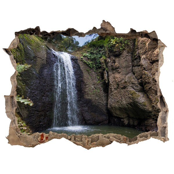 Wandsticker 3D doorkijk Waterval tussen de rotsen