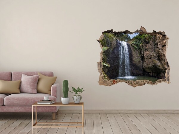 Wandsticker 3D doorkijk Waterval tussen de rotsen