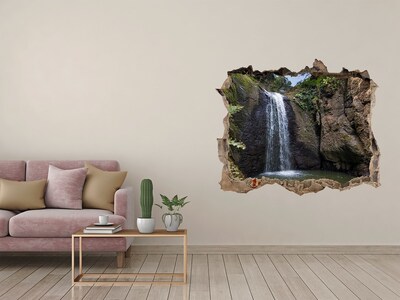 Wandsticker 3D doorkijk Waterval tussen de rotsen