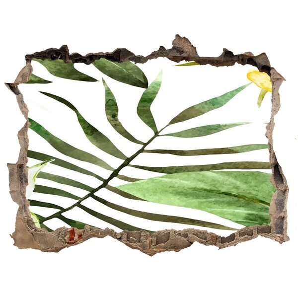 Okleina 3D dziura naklejka Zielona palma przez dziurę w ścianie