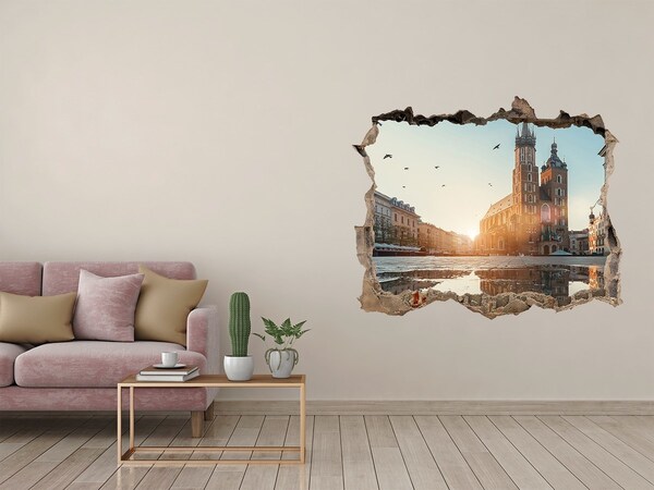 Zelfklevende muursticker 3D gat Panorama van Krakau