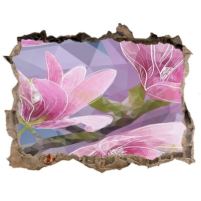 Wandsticker 3D gat met uitzicht Magnoliabloemen in een gat in de muur