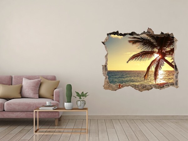 Wandsticker 3D doorkijk Zonsondergang op het strand