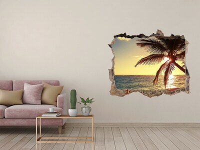 Wandsticker 3D doorkijk Zonsondergang op het strand