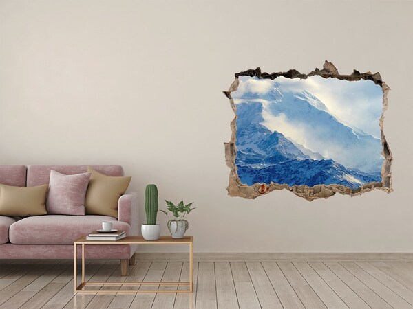 Zelfklevende 3D wandsticker illusie Berglandschap in een gat in de muur