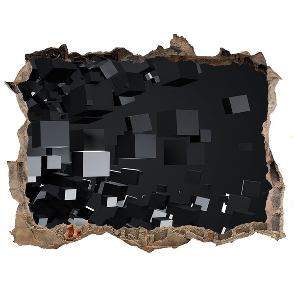 Zelfklevende muursticker 3D gat Zwarte kubussen in 3D-ruimte