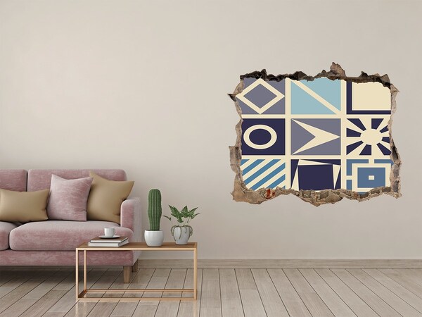 Wandsticker 3D gat met uitzicht Geometrische vormen op de muur