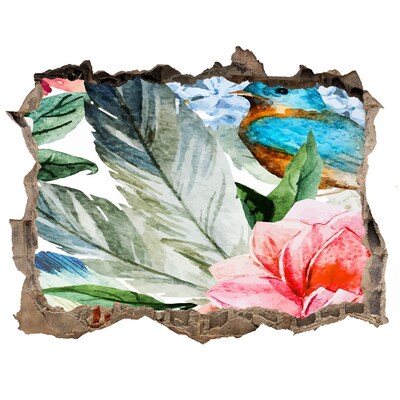 Dziura 3d fototapeta ścienna Tropikalny raj z ptakiem