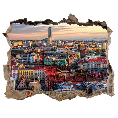 Wandsticker 3D doorkijk Een vogelperspectief van de stad