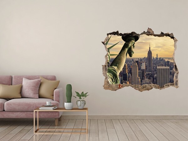 Zelfklevende 3D wandsticker illusie New York met uitzicht op het Vrijheidsbeeld.