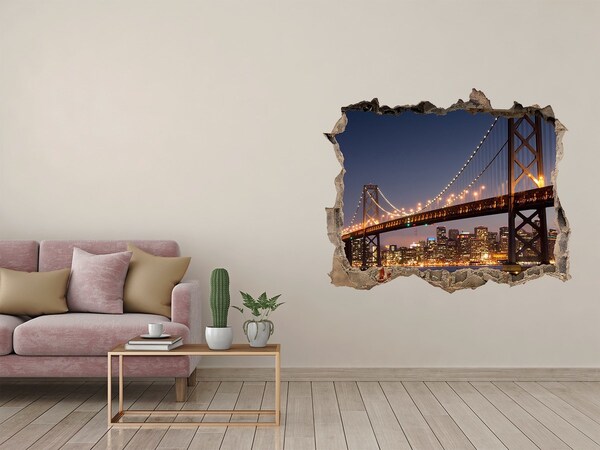Zelfklevende 3D wandsticker illusie De San Francisco-brug 's nachts