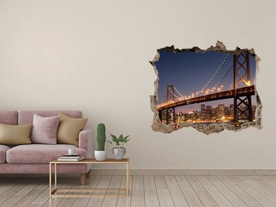 Zelfklevende 3D wandsticker illusie De San Francisco-brug 's nachts