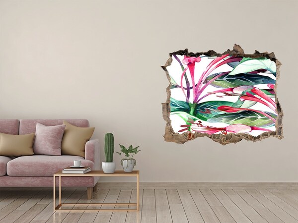 Wandsticker 3D doorkijk Bloementuin achter de muur