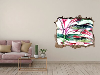 Wandsticker 3D doorkijk Bloementuin achter de muur