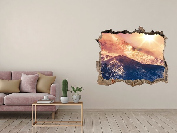 Zelfklevende 3D wandsticker illusie Berglandschap bij zonsopgang