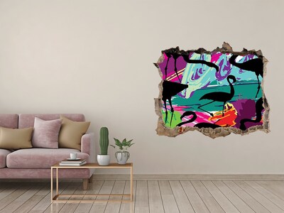 Zelfklevende 3D wandsticker illusie Flamingo's op een tropisch strand