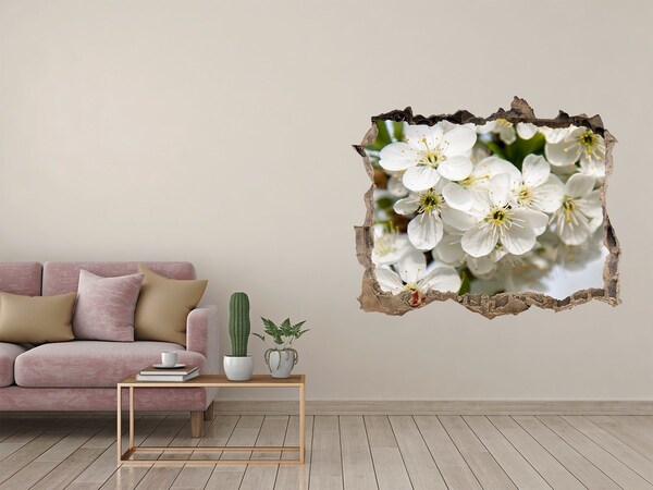 Wandsticker 3D gat met uitzicht Bloementuin achter de muur