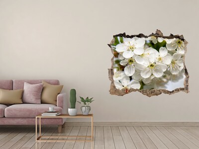 Wandsticker 3D gat met uitzicht Bloementuin achter de muur