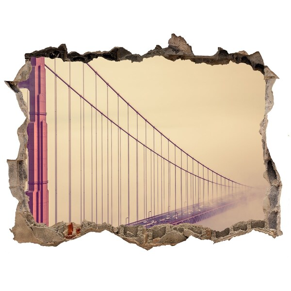 Wandsticker 3D gat met uitzicht De Golden Gate Bridge in de wolken