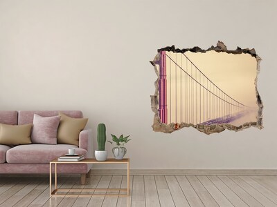 Wandsticker 3D gat met uitzicht De Golden Gate Bridge in de wolken