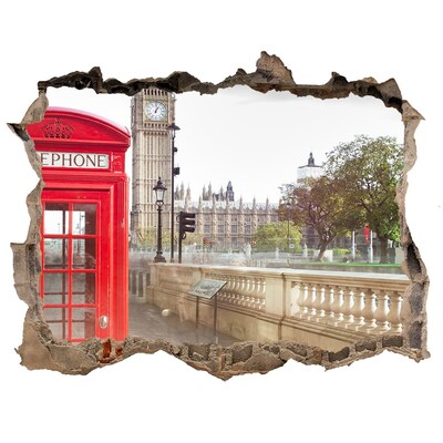 Zelfklevende 3D wandsticker illusie Uitzicht op Londen door een gat in de muur.